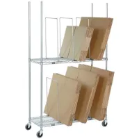 Triple Level Carton Stand w/ 9 Dividers & Casters, 48"L x 18"W x 78-1/2"H, Chrome