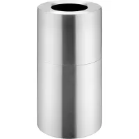Trash container is made from heavy gauge aluminum that is corrosion resistant and firesafe
