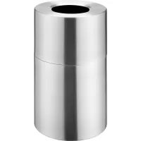 Trash container is made from heavy gauge aluminum that is corrosion resistant and firesafe