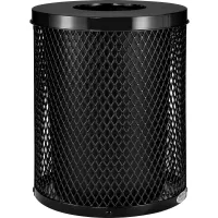 Outdoor Diamond Steel Trash Can With Flat Lid, 36 Gallon, Black