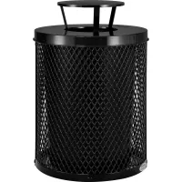 Outdoor Diamond Steel Trash Can With Rain Bonnet Lid, 36 Gallon, Black