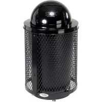 Outdoor Diamond Steel Trash Can With Dome Lid & Base, 36 Gallon, Black