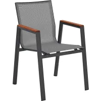 Outdoor Sling Armchair with Teakwood Armrests, Gray - Pkg Qty 4