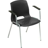 Stacking Chair With Mid Back Fixed Arms, Plastic, Black - Pkg Qty 4