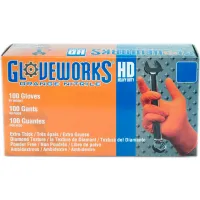Ammex® Gloveworks Industrial Grade Disposable Nitrile Gloves, Powder-Free, Orange, XL, 100/Box