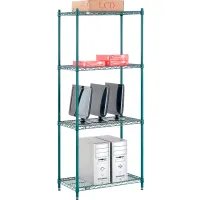 Nexel® 4 Shelf, Poly-Green® Wire Shelving Unit, Starter, 30"W x 18"D x 74"H