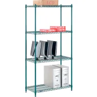 Nexel® 4 Shelf, Poly-Green® Wire Shelving Unit, Starter, 36"W x 18"D x 74"H