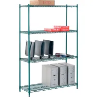 Nexel® 4 Shelf, Poly-Green® Wire Shelving Unit, Starter, 48"W x 18"D x 74"H