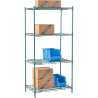 Nexel® 4 Shelf, Poly-Green® Wire Shelving Unit, Starter, 36"W x 24"D x 74"H
