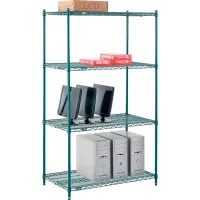 Nexel® 4 Shelf, Poly-Green® Wire Shelving Unit, Starter, 42"W x 24"D x 74"H