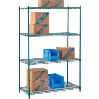 Nexel® 4 Shelf, Poly-Green® Wire Shelving Unit, Starter, 48"W x 24"D x 74"H