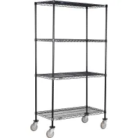 Nexel® 4 Shelf Truck, Black Epoxy, 72"W x 24"D x 69"H, Polyurethane Swivel Casters