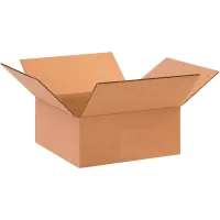 Flat Cardboard Corrugated Boxes, 10"L x 10"W x 4"H, Kraft - Pkg Qty 25