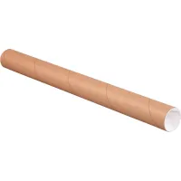 Mailing Tubes With Caps, 2" Dia. x 22"L, 0.06" Thick, Kraft, 50/Pack