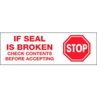 Tape Logic® Printed Carton Sealing Tape "Stop If Seal Is Broken" 2" x 110 Yds. White/Red - Pkg Qty 36
