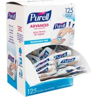 Purell® Single Use Advanced Gel Hand Sanitizer, Fragrance-Free, 1.2 ml Capacity, Pack of 125 (125/Pack)
