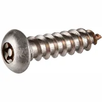 #14A x 1" Security Sheet Metal Screw - Button Torx (T-27) Head - 18-8 Stainless Steel - 100 Pk