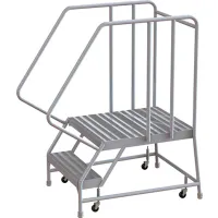 2 Step Aluminum Rolling Ladder, 24"W Ribbed Tread, 28"D Top Step, 32" Handrails - WLAR102244-D5