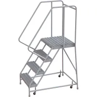 4 Step Aluminum Rolling Ladder, 24"W Grip Tread, 21"D Top Step, 32" Handrails - WLAR104245-D4