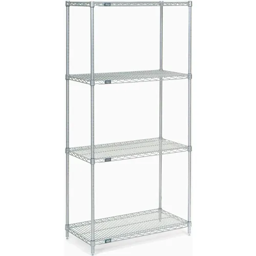 NEXEL STAINLESS STEEL WIRE SHELVING 74H STARTER 4-SHELF 36x18 1 NEXEL STAINLESS STEEL WIRE SHELVING 74H STARTER 4-SHELF 36x18